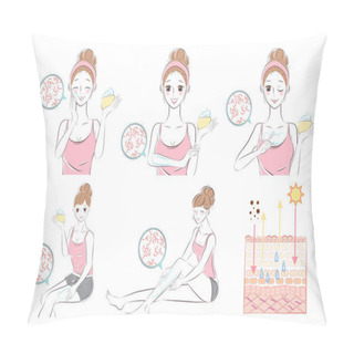 Personality  Woman With Dry Skin On The Blue Background Pillow Covers