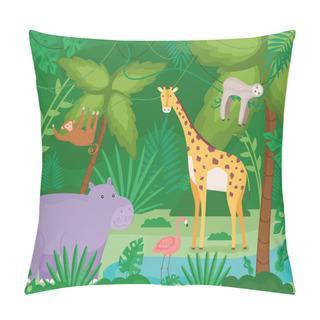 Personality  Group Animals In The Jungle Pillow Covers