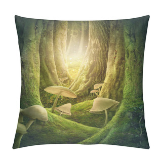 Personality  Magic Forest With Big Trees And Mushrooms Pillow Covers