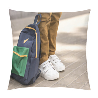 Personality  Schoolboy With Backpack On Street Pillow Covers