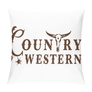 Personality  Country Western Label With Bull Skull On White Background, Vector Illustration Pillow Covers