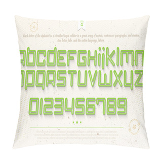 Personality  Set Of Green Outline Alphabet Letters And Numbers Over Grunge Paper Texture. Vector Font Type Design. Modern, Bold Lettering Icons. Futuristic Logo Text Typesetting. Empty Circuit Typeface Template Pillow Covers