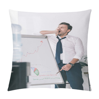 Personality  Yawning Sleepy Businessman Making Presentation At Office Pillow Covers