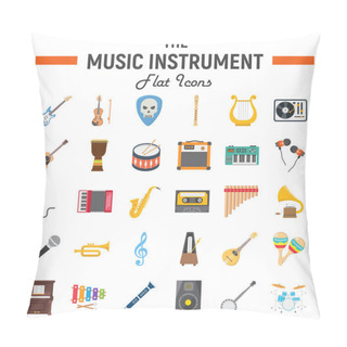 Personality  Music Instruments Flat Icon Set, Audio Symbols Collection, Musical Tools Vector Sketches, Logo Illustrations, Signs Colorful Solid Pictograms Package Isolated On White Background, Eps 10. Pillow Covers