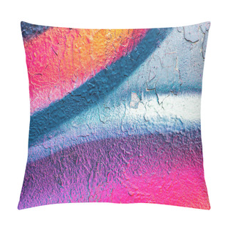 Personality  A Fragment Of Colorful Graffiti Painted On A Wall. Abstract Urban Background For Design. Pillow Covers