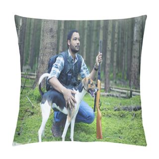 Personality  Interracial Hunter In The Forest With Hunting Dog Pillow Covers