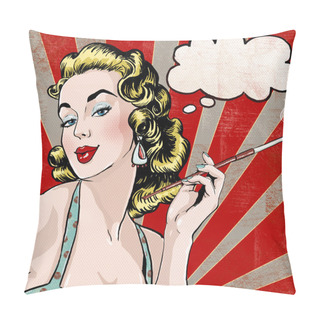 Personality  Pop Art Illustration Of Woman With The Speech Bubble And Cigarette.Pop Art Girl. Party Invitation. Birthday Greeting Card. Pillow Covers