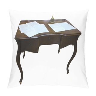 Personality  Vintage Writind Desk With Paper And Inkwell Isolated On White Pillow Covers