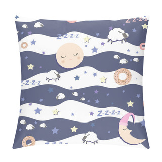 Personality  Cute Seamless Pattern Night Sky, Stars, Lambs And Moon. Pajama Party Background. Editable Vector Illustration Pillow Covers