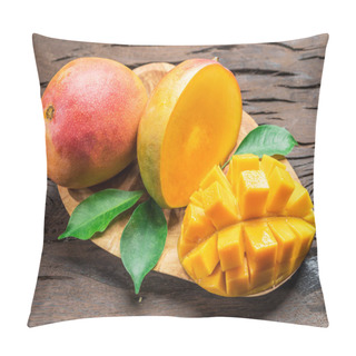 Personality  Mango Fruits And Mango Slices On The Old Wooden Table. Pillow Covers