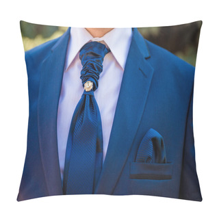 Personality  Cropped Image Of Man In Suit. A Man Wearing A Jacket With A Boutonniere Pillow Covers
