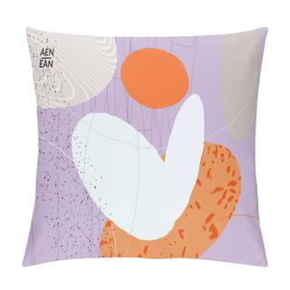 Personality  Retro Hipster Art Print Or Poster Design. Wavy Motley Shapes. Overlapping Hand Drawn Texture. Stripes, Dots And Scribbles Create Exotic Tropical Background. Natural Organic Colors. Pillow Covers