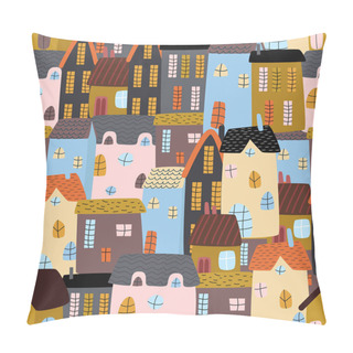 Personality  Seamless Pattern With Colorful Houses  - Vector Illustration, Eps Pillow Covers