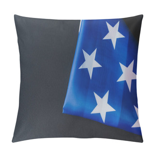 Personality  Top View Of Folded Flag Of United States In Triangle Shape During Memorial Day Isolated On Black  Pillow Covers