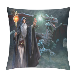 Personality  Wizard And Dragon Scene 3d Illustration Pillow Covers