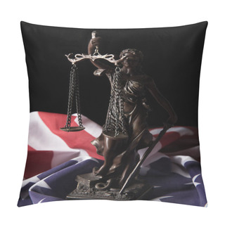 Personality  Bronze Statuette With Scales Of Justice And American Flag Isolated On Black Pillow Covers