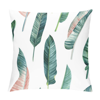 Personality  Palm Leaves, Tropical Background, Hand Drawn Watercolor Botanical Painting. Strelitzia Plant. Seamless Pattern, Jungle Wallpaper. High Quality Illustration Pillow Covers
