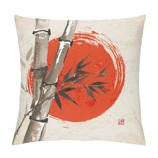 Personality  Bamboo And Big Red Sun Pillow Covers