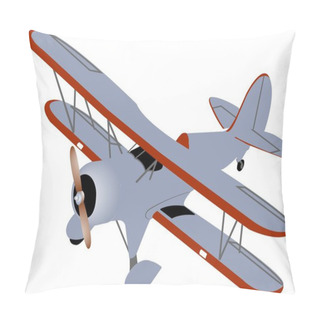 Personality  Single Plane Biplane In Gray And Red Colors With A Wooden Propeller On A White Background. Pillow Covers