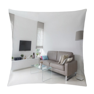 Personality  White Living Room With Taupe Sofa Pillow Covers