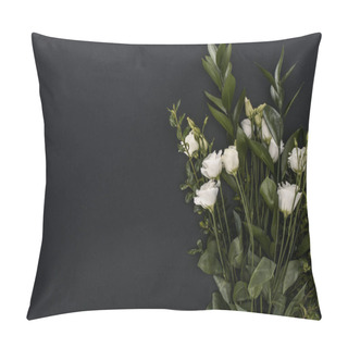 Personality  Top View Of Bouquet With Eustoma Flowers Over Black Background Pillow Covers
