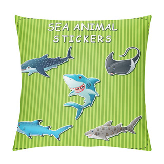 Personality  Vector Illustration Of Cute Cartoon Sea Animals On Sticker Pillow Covers