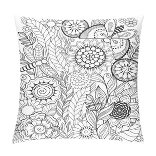Personality  Coloring Book For Adult. Summer Flowers. Vector Elements Pillow Covers