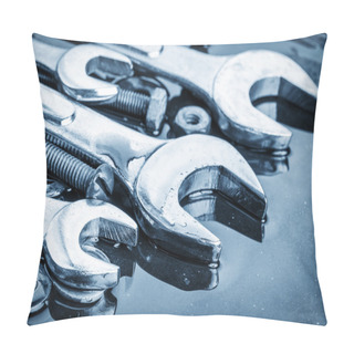 Personality  Set Of Tools Wrenches And Bolts Toned In Blue Pillow Covers