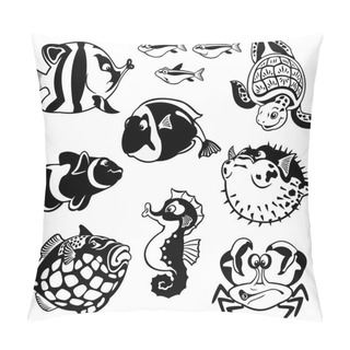 Personality  Set With Fishes Black And White Pillow Covers