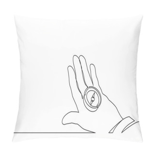 Personality  Continuous Line Drawing Of Hand Holding Compass Pillow Covers