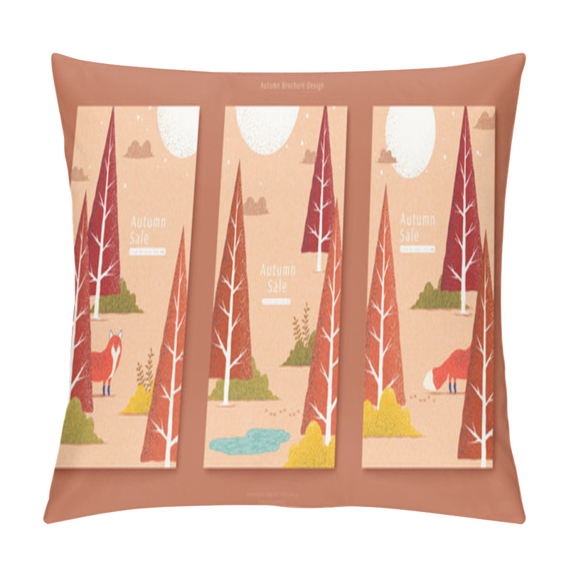 Personality  Lovely red fox in autumn forest illustration set, triangle trees in orange color pillow covers