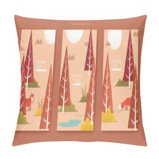Personality  Lovely Red Fox In Autumn Forest Illustration Set, Triangle Trees In Orange Color Pillow Covers