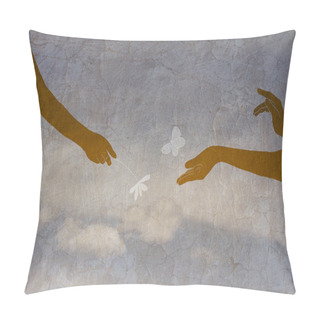 Personality  Hands Couple In Love, Hands Of Children Against The Sky With A Cloud, Vintage Pillow Covers