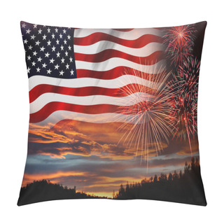 Personality  USA Flag On Fireworks Background. 4th Of July Independence Day, Patriotic Holiday, Celebration Concept Pillow Covers