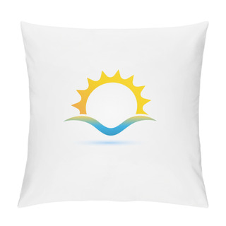 Personality  Sun And Sea Wave Vector Minimal Icon - Bright Sunset Symbol Pillow Covers