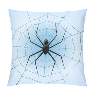 Personality  A Spiderweb With Spider On Blue Background. Vector Illustration Pillow Covers