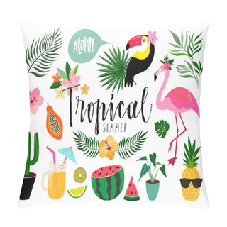 Personality  Tropical Summer Elements Collection With Hand Lettering  Pillow Covers