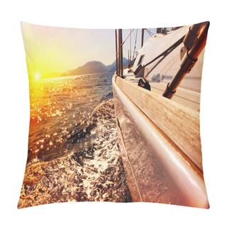 Personality  Yacht Sailing Against Sunset. Sailboat. Yachting. Sailing Pillow Covers