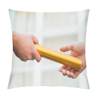 Personality  Businessman Giving Relay Baton To Colleague Pillow Covers