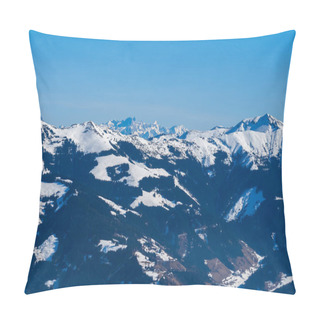 Personality  View Of The Snow-capped Mountains In The Schmitten Ski Area In Zell Am See. In The Background Is A Beautiful Sky With Clouds. Pillow Covers