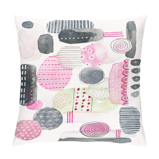 Personality  Watercolor Painting Of Hand Drawn Pink, Gray And Green Abstract Shapes Pillow Covers