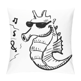 Personality  Seahorse In Sunglasses Whistling Music. Pillow Covers