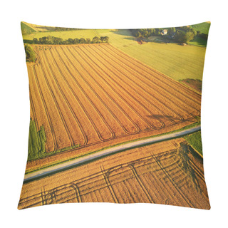 Personality  Aerial View Of Pastures And Farmlands In Brittany, France. Beautiful French Countryside With Green Fields And Meadows. Rural Landscape On Sunset Pillow Covers