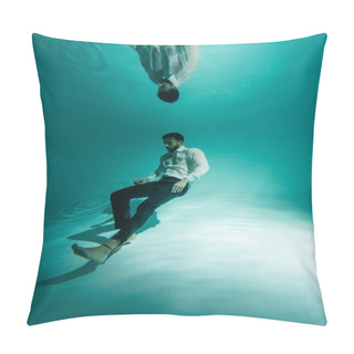 Personality  Arabian Businessman Swimming Near Bottom Of Swimming Pool  Pillow Covers