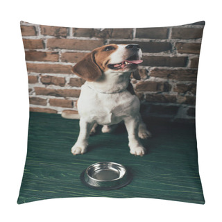 Personality  Adorable Beagle Dog Near Metal Bowl On Green Floor Pillow Covers