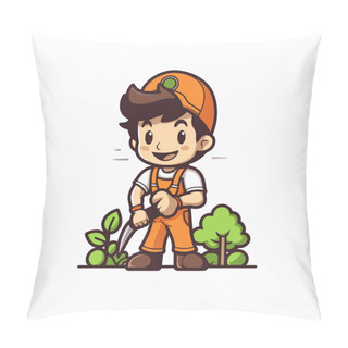 Personality  Gardening Boy Cartoon Character Vector Illustration On A White Background Pillow Covers