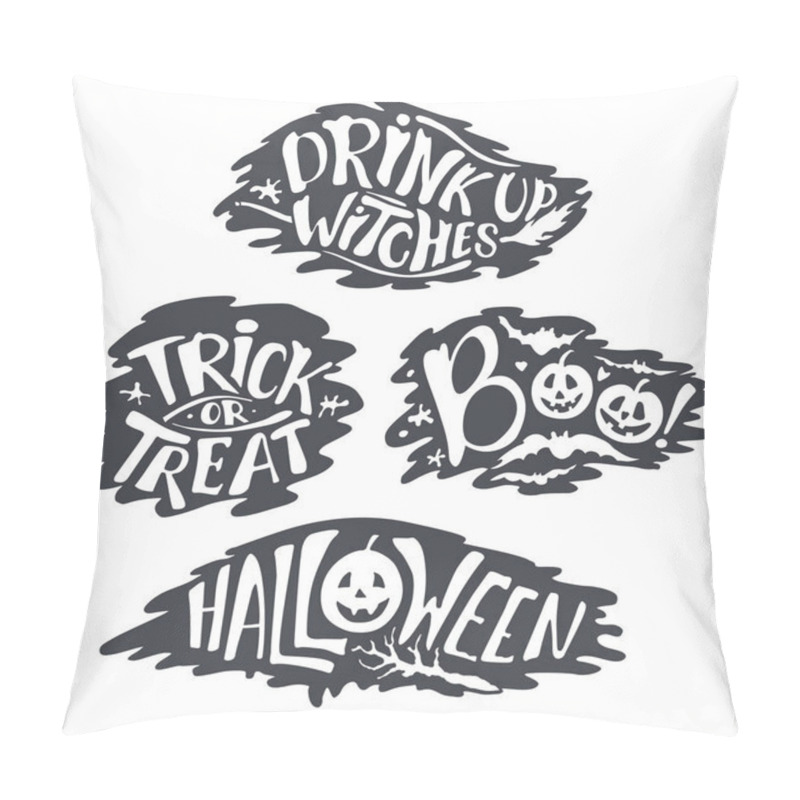 Personality  Happy Halloween Calligraphy Backgrounds. Vector  Banner Signs.  Lettering Holiday Hignt. Bat Silhouette Horror Text. Moonlight Tree. Trick Or Treat ,boo, Witches Pillow Covers