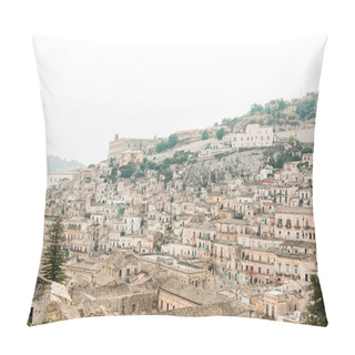 Personality  Green Trees Near Ancient Buildings Against Sky In Modica, Italy  Pillow Covers