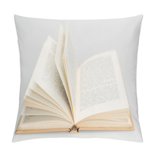 Personality  Open Book With Text On Grey Blurred Background Pillow Covers