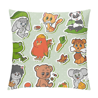 Personality  Cute Animals Set, Vector Kids Stickers With Baby Animals Pillow Covers